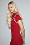 Deports Women's Soft Stretch Fabric Contrast Piping Double Collar Red Dress - 5