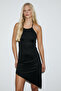 Majara Women's Black Dress with Flexible Fabric Straps and Asymmetrical Hem