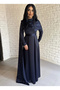 Women's Satin Long Stone-Embellished Cape Dress - 6