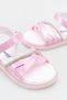 Girls' Sandals with Open Front, Stone Detail, Striped Velcro, Comfortable Flexible Sole Slippers - 7