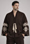 Ethnic Patterned Men's Kimono Jacket – Embroidery Detail, Natural Fabric