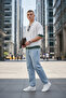 Polo Collar Knit T-Shirt and Jeans 2-Piece Outfit - 2