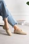 Women's Beige Buckle Belted Flat Sole Casual Loafer Ballerina Shoes Nera