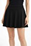 Black High-Waisted, Elastic Waist, Sandy Fabric, Flared Mini Skirt, Product Length 40 cm