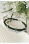 Zircon stone gold detailed braided leather bracelet green