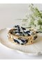 Black and white patterned scarf detailed stainless steel gold bracelet - 3