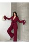 Women's Floral Accessory Detailed Chiffon Sleeve Suit - 5