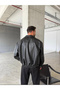 New season vintage men's Oversized black leather jacket - 3