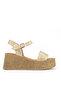 , Women's Genuine Leather Wedge Heel Sandals 161992Z1000 Gold