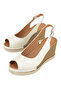 , Women's Genuine Leather Wedge Heel Sandals 161992Z500 Cream - 5
