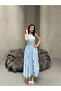 Women's Halter Neckline Waist-Slit Lined Midi Length Chiffon Dress