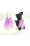 Lilac Natural Feather Earrings Pair – Long Dangle Earrings with Bead Detail - 5