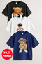 Teddy Bear Bear Printed 3-Pack Unisex Navy Blue-White-Black Children's T-Shirt