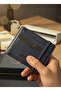 755 100% Genuine Leather Men's Wallet Card Holder Navy Blue-Claret Red - 2