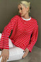 Red Crew Neck Striped Long Sleeve T-Shirt Mg2362 - 6