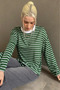 Green Crew Neck Striped Long Sleeve T-Shirt Mg2362 - 6