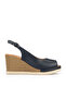 , Women's Genuine Leather Wedge Heel Sandals 161992Z500 Navy Blue