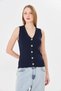 Women's Buttoned Ribbed Knit Vest Women's Vest Y241017 Navy Blue - 7