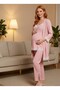 New Season Pink Ribbed Thin Strap Design Maternity Dressing Gown, Shorts, Pajama Set, 4-Piece Set - 7