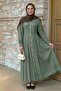 Double Gold Button Khaki Dress - 4