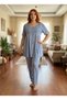 New Season Aviator Blue Lace Embroidered Design Summer Short Sleeve Plus Size (Oversized) Pajama Set - 2