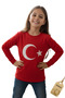 Turkish Flag Kids T-Shirt - Red Unisex Cotton Long Sleeve Casual Basic Kids Flag T-Shirt