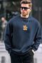 Men's Tiger Printed Loose Fit Navy Blue Sweatshirt