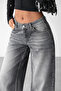 Women's Gray Washed Wide-Leg Low-Rise Wide Leg Jeans Pants - 3