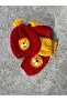 Boy's Lion Detailed Yellow Red Scarf Beanie Set Hand Knitted - 3