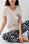 Women's Modal Pajama Set 50% Cotton 50% Modal – Short Sleeve Top & Patterned Bottom, Home Wear - 3