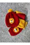 Boy's Lion Detailed Yellow Red Scarf Beanie Set Hand Knitted - 2