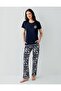 Women's Modal Pajama Set 50% Cotton 50% Modal – Short Sleeve Top & Patterned Bottom, Home Wear - 2