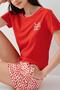 Women's Red Shorts Pajama Set – 100% Cotton, Heart Pattern, Short Sleeve Summer Loungewear - 2