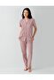 Women's Patterned Buttoned Shirt Collar Pajama Set – 50% Cotton 50% Modal, Short Sleeve Top, Long Pants with Pockets