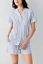 Women's Light Blue Striped Short-Sleeved Shorts Pajama Set – 100% Cotton, Buttoned Summer Loungewear - 3