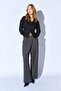 Women's Anthracite Palazzo Trousers with Internal Belt and Pleated Wool Effect Anthracite Palazzo Trousers - 6