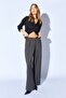 Women's Anthracite Palazzo Trousers with Internal Belt and Pleated Wool Effect Anthracite Palazzo Trousers