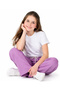 Girl's Wide-Legged Model Sweatpants with Elastic Waistband, Embroidered Pockets, Purple Color - 4