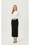 Women's Black Transparent Tulle Midi Pencil Skirt with Side Stripes – High Waist, Stylish Design - 2