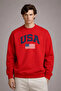 Men's America Print Loose Red Sweatshirt