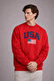 Men's America Print Loose Red Sweatshirt - 2