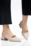 Women's Beige Casual Pointed Toe 3 cm Low Heel Shoes – Metal Accessory Data - 7