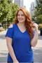 Women's Plus Size Off-The-Shoulder V-Neck Viscose Blue T-Shirt – Front and Back V-Neck - 2