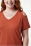 Women's Plus Size Off-The-Shoulder V-Neck Viscose Orange T-Shirt – Front and Back V-Neck - 4