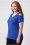 Women's Plus Size Off-The-Shoulder V-Neck Viscose Blue T-Shirt – Front and Back V-Neck - 3