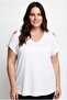 Women's Plus Size Off-The-Shoulder V-Neck Viscose White T-Shirt – Front and Back V-Neck