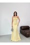 Yellow Chest Stone Embellished Strapless Evening Dress with String Ties - 2