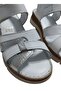 Inside and Outside, Genuine Leather Padding Sole, White Silver Detailed Women's Velcro Sandals - 5