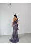 Lilac One-Shoulder Detailed Sequined Evening Dress - 6
