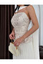 White Shawl Detailed Sequin Embroidered Chiffon Skirt Evening Dress - 5